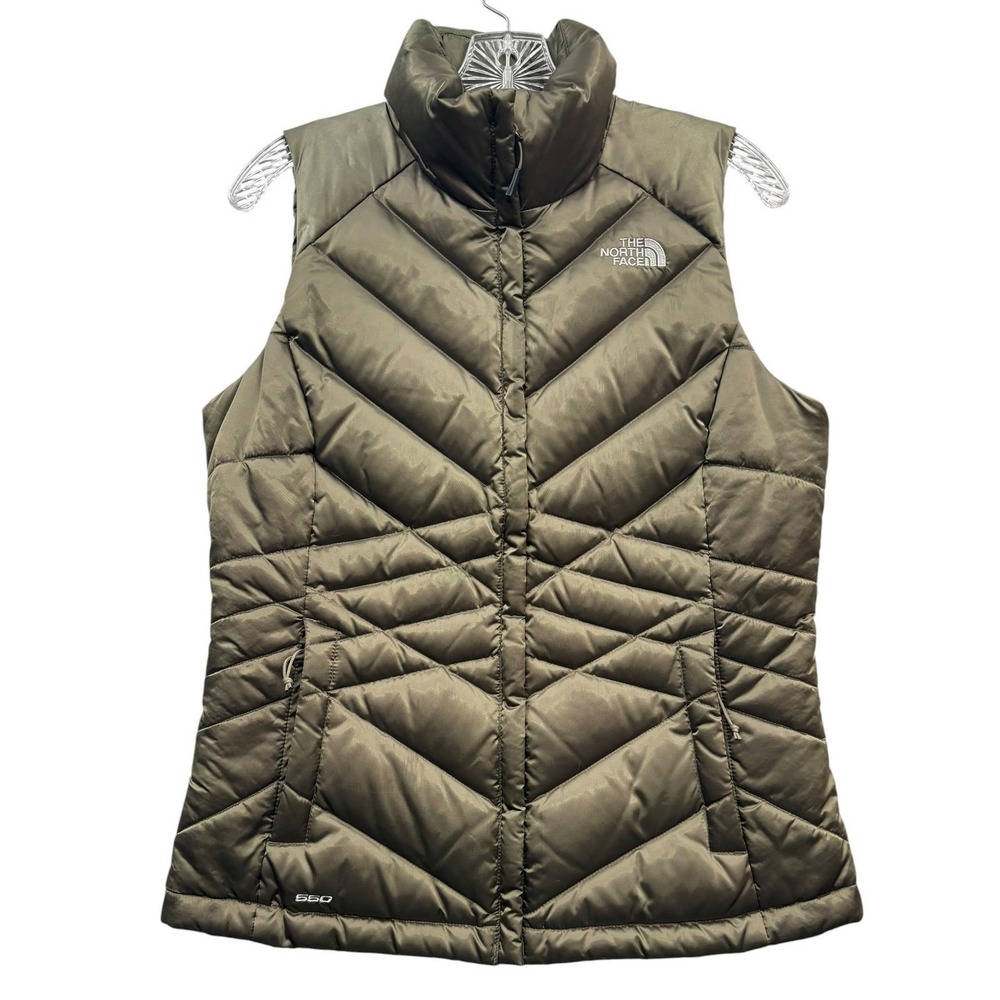 The North Face 550 Goose Down Olive Green Quilted Puffer Vest Outdoor Hiking